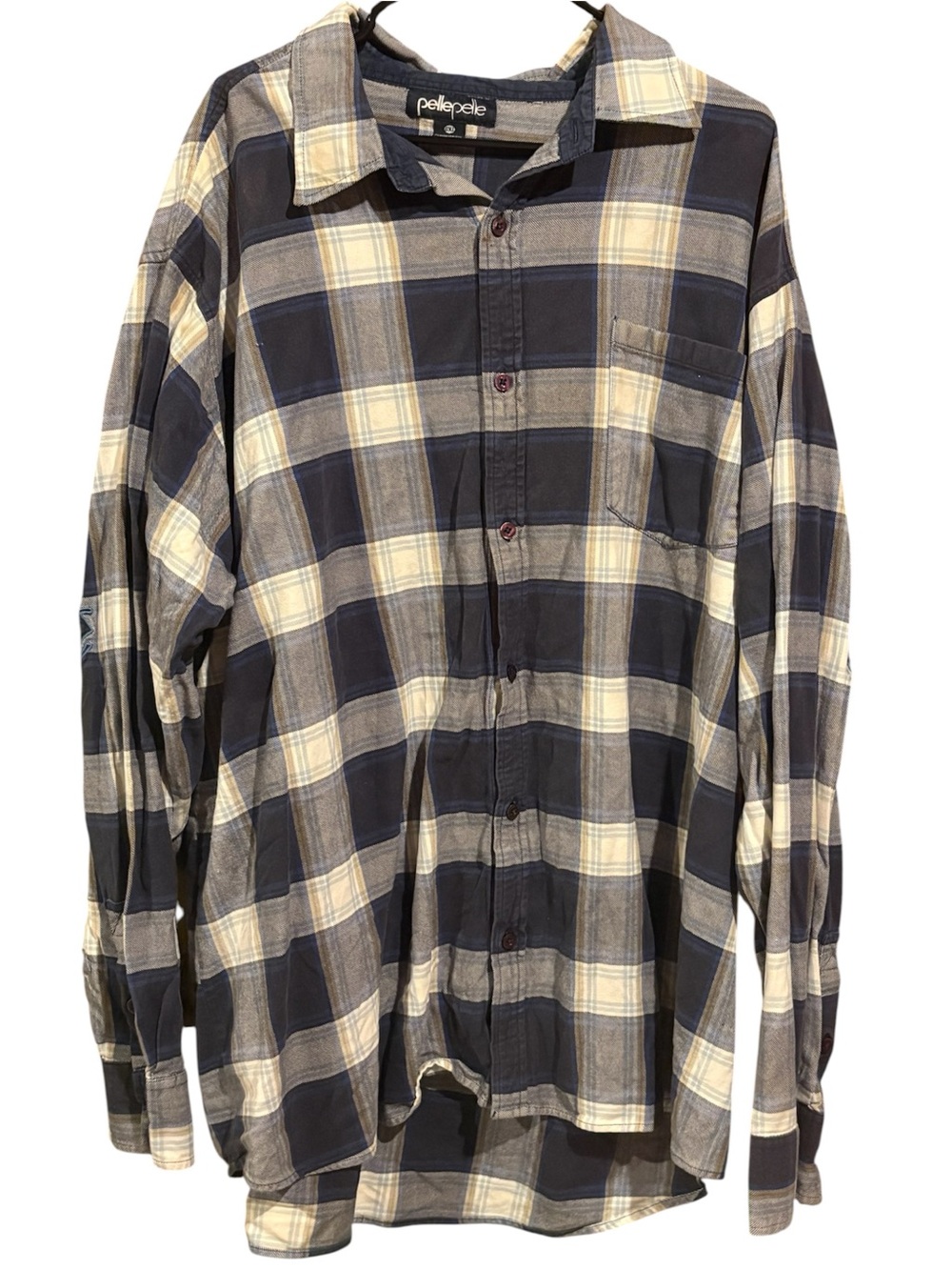 Vintage Pelle Pelle Shirt Mens 6XL Blue Plaid Long Sleeve Button Up 90s Hip Hop
